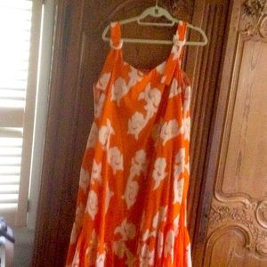 Anthropology sundress. Orange w/ cream embroidery